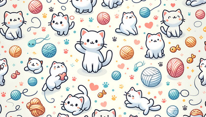 seamless pattern with cats and ball generative AI