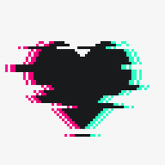 Fototapeta premium Glitched Pixelated Heart Symbol with Pink and Cyan Color Leak 