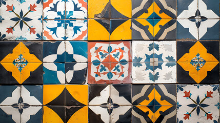 Fototapeta premium modern Spanish background featuring abstract representations of traditional Spanish tiles and patterns, blended with sleek geometric shapes and vibrant colors