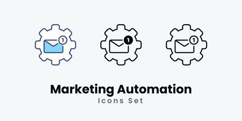Marketing Automation icons vector set stock illustration.