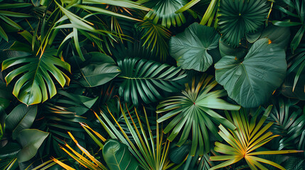 Fototapeta premium tropical setting featuring modern, abstract patterns combined with lush green foliage and bright, dynamic color contrasts to evoke a sense of stylish paradise