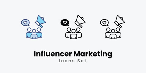 Influencer Marketing icons vector set stock illustration.