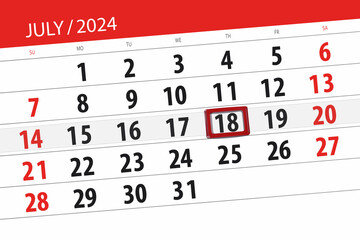 Calendar 2024, deadline, day, month, page, organizer, date, July, thursday, number 18