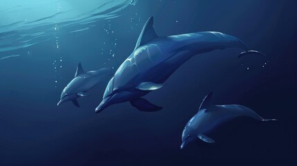 A group of dolphins swimming together in the ocean