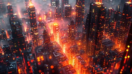 Fototapeta premium Cinematic Data-Driven Futuristic Cityscape with Dramatic Lighting and Technological Artifacts