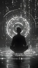 Cyber Mystic Communing with the Virtual Divine in Ethereal Digital Sanctuary