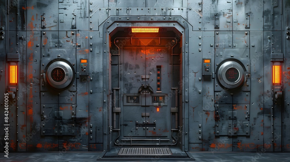 Wall mural Fortified Entrance to Classified Extraterrestrial Research Facility with Biometric Scanners and Adamantium Portal