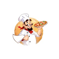 pizza chef cartoon character with pizza, created by ai generated
