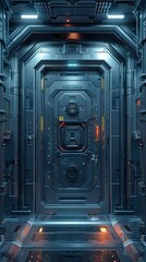 Guarded Futuristic Entrance to Advanced Scientific Laboratory in Space-Based Facility