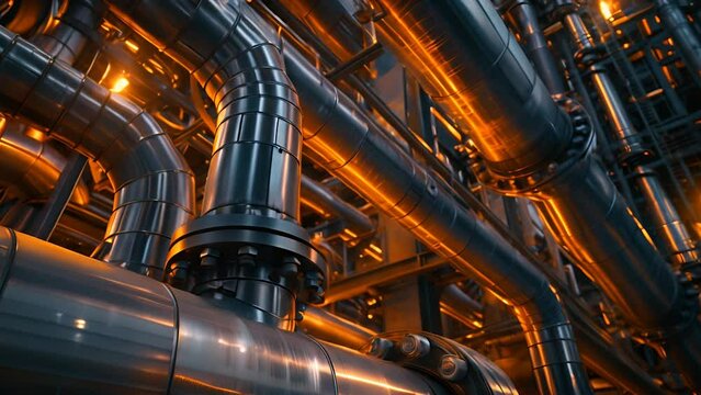 A close-up view of an advanced industrial pipework system