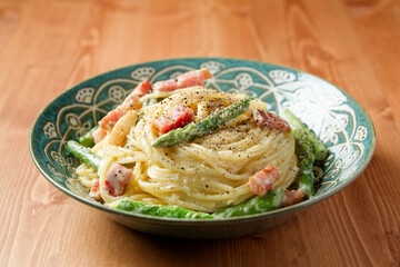 アスパラとベーコンのクリームパスタ