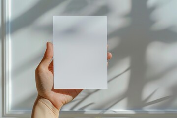 Blank paper mockup on hand created with generative AI