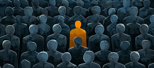 Yellow figure stands out in dark crowd, symbolizing brand differentiation in a competitive market