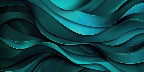 A stylized abstract design featuring wavy patterns in shades of blue and green