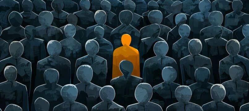 Yellow figure stands out in dark crowd, symbolizing brand differentiation in a competitive market