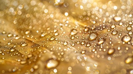 Water droplets beading on fabric with a waterproof coating background, featuring soft-focus and blur.