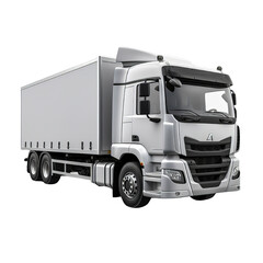 3d rendered white heavy duty truck with container clear wall for advertisement isolated on transparent background 