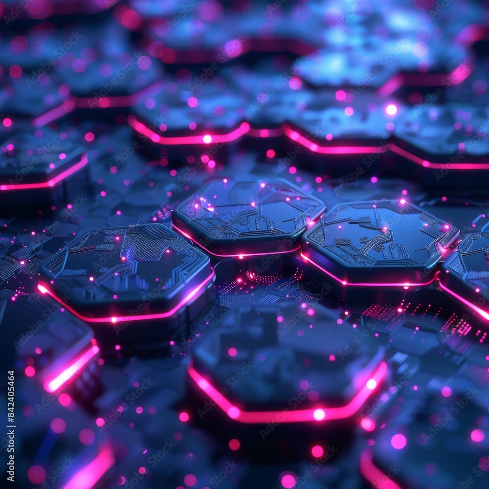 Poster high-tech digital background with interconnected glowing hexagons, sleek and modern design, 3d rende