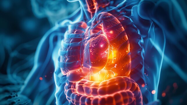High resolution Xray illustration, watersoluble vitamins absorption, B complex, vitamin C, small intestine focus