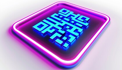 A blue and pink square with a QR code on it