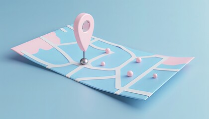 Fototapeta premium A map with a pink and blue background and a pink and blue pin on it