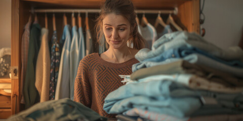 A person organizing and categorizing dirty clothing