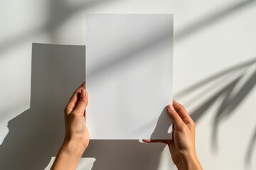 Blank paper mockup on hand created with generative AI