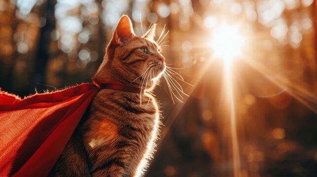 Heroic cat  superhero feline ready to save the day, displaying valor against simple background
