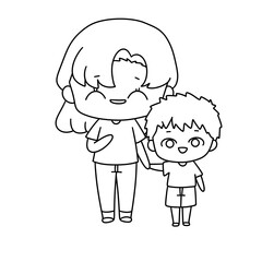 A woman and a child are holding hands