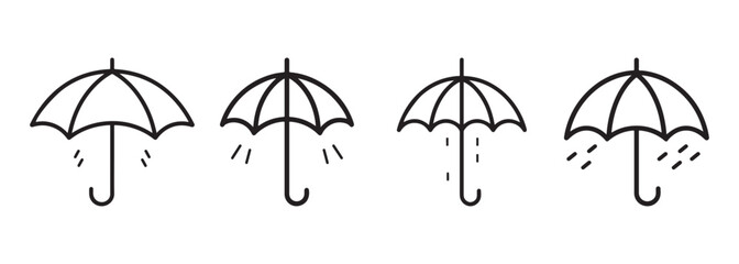 Line Art Umbrella Icon Set - Vector Illustrations Isolated On White Background