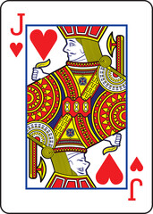 Jack of Hearts playing card design and drawing in colorful cartoon vector