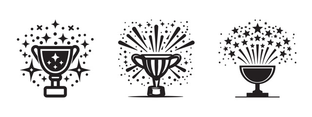 Winner Cup Trophy Icon Set - Vector Illustrations Isolated On White Background