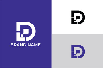 initial letter D tech company logo, letter D connection network logo, letter D direction logo, letter D navigation company logo, logomark