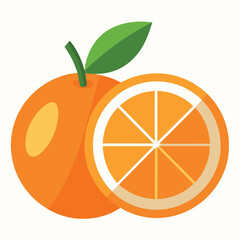 orange fruits, half cutting orange vector flat style illustration