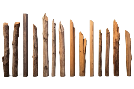 Whispers of the Forest: A Line of Wooden Giants on White or PNG Transparent Background.