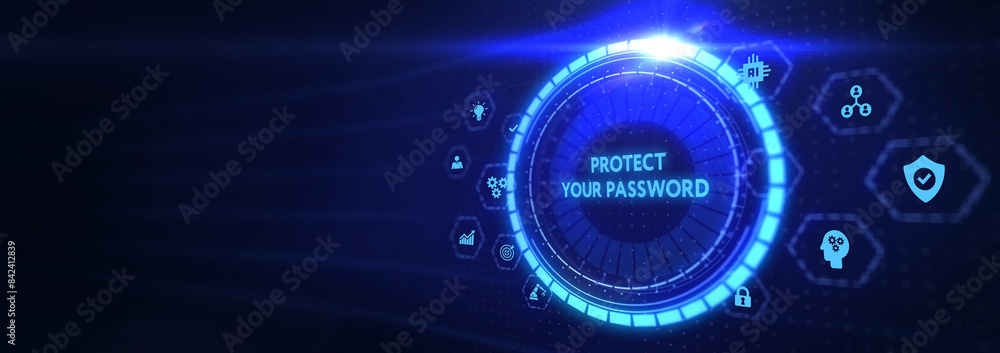 Poster secure internet access and personal information security. protect your password. 3d illustration