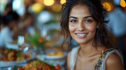 Fototapeta premium Indian businesswoman attending networking lunch in India