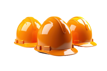 Trio of Vibrant Orange Helmets Amidst a Blank Canvas on White or PNG Transparent Background.