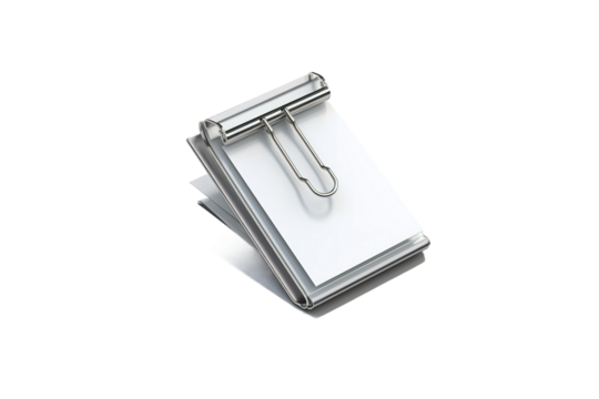 The Fanciful Dance of The Paperclip and The Clipboard on White or PNG Transparent Background.
