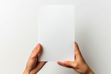 Blank paper mockup on hand created with generative AI