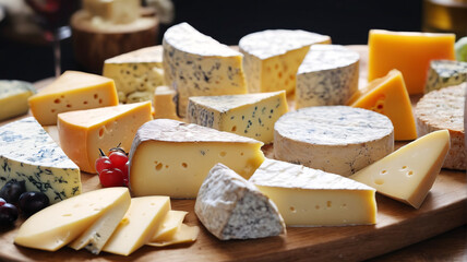 Cheesy Delicacies: Enjoying a Selection of Various Cheeses on Platters for a Decadent Tasting Event, Generative AI