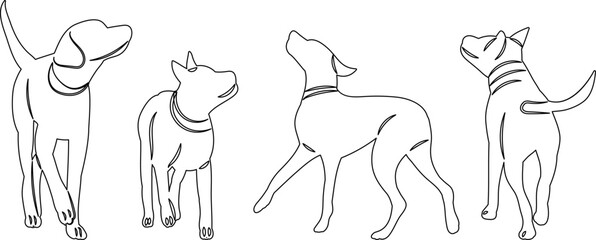 dogs walking outline sketch vector