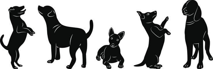 dogs in different poses silhouette vector