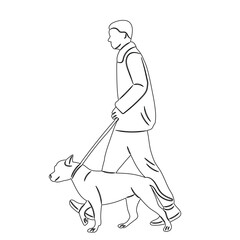 man walking with dog outline sketch vector