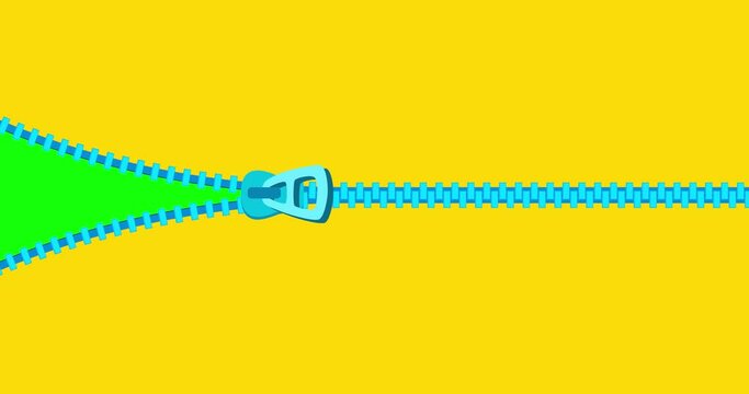 Transition zipper wipe horizontal color yellow screen background. Cartoon animation preset good for any use. Motion design element. Business, art, fashion, etc...