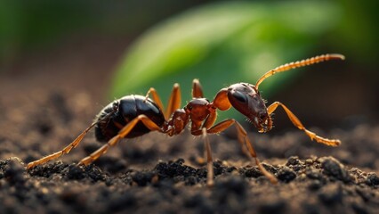 Ant Using Powerful Mandibles to Cut and Collect Essential Plant Material
