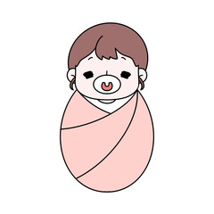 A baby is in a pink blanket and has a pacifier in its mouth