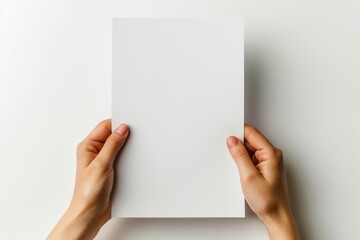 Blank paper mockup on hand created with generative AI