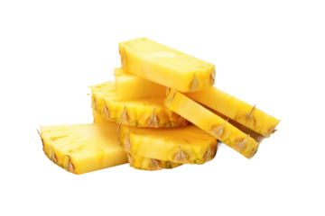 The Golden Spiral: A Cascade of Pineapple Slices on White or PNG Transparent Background.