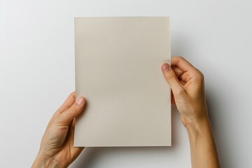 Blank paper mockup on hand created with generative AI